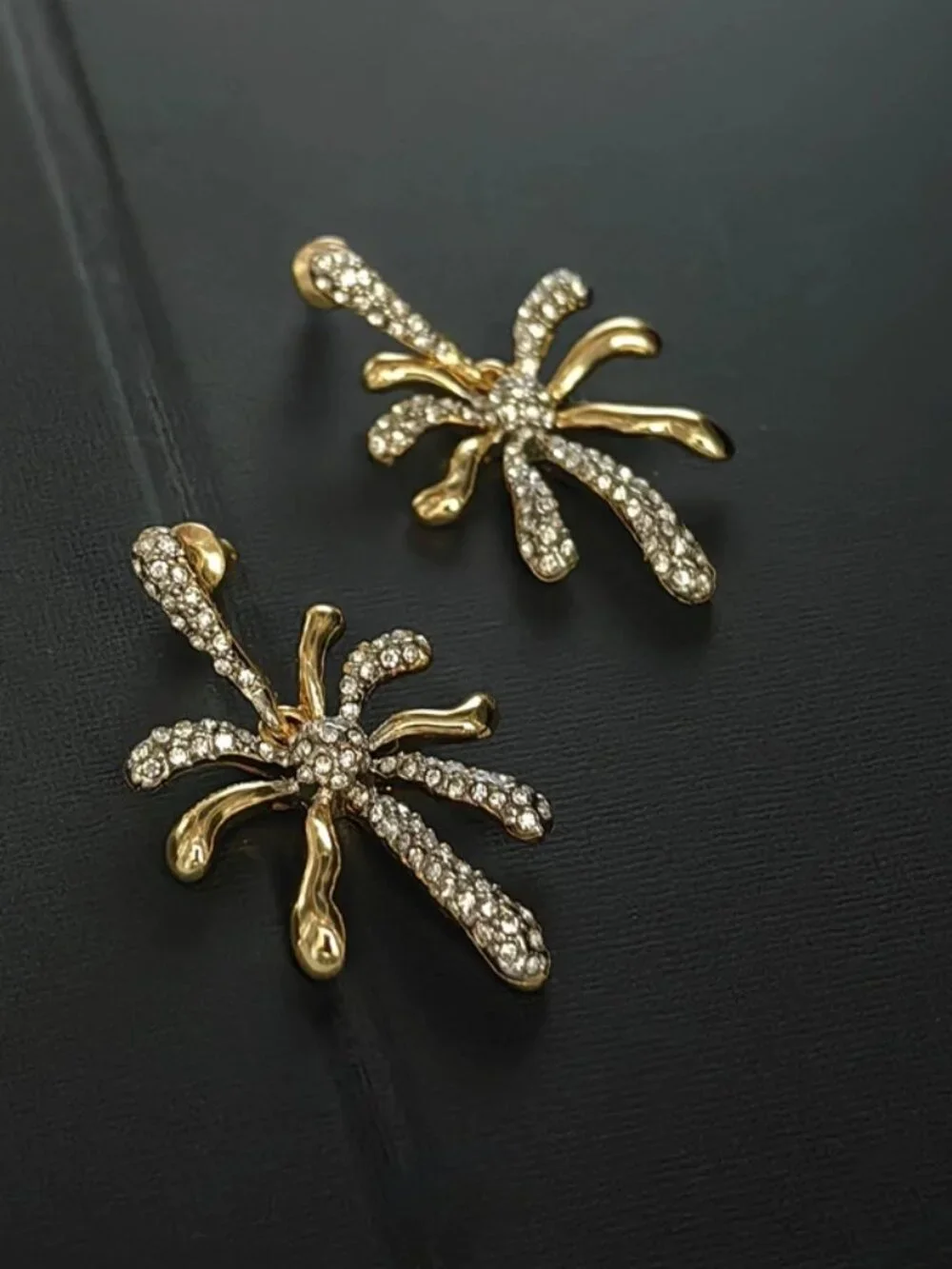 Gold-Tone Pave Crystal Fireburst Statement Earrings